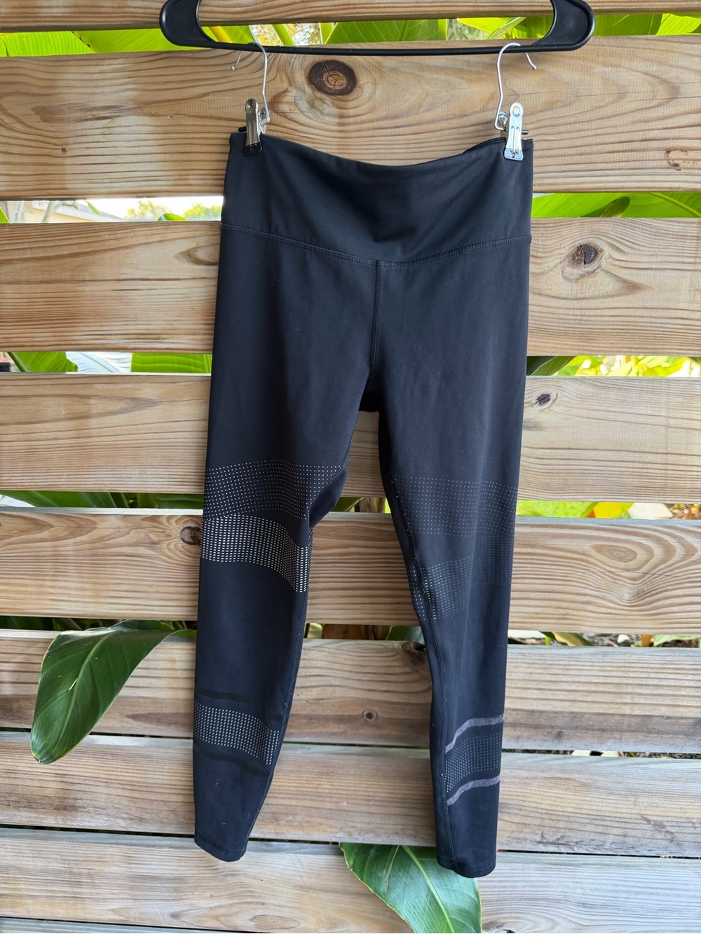 Black Active Leggings with Reflective Dot Detail